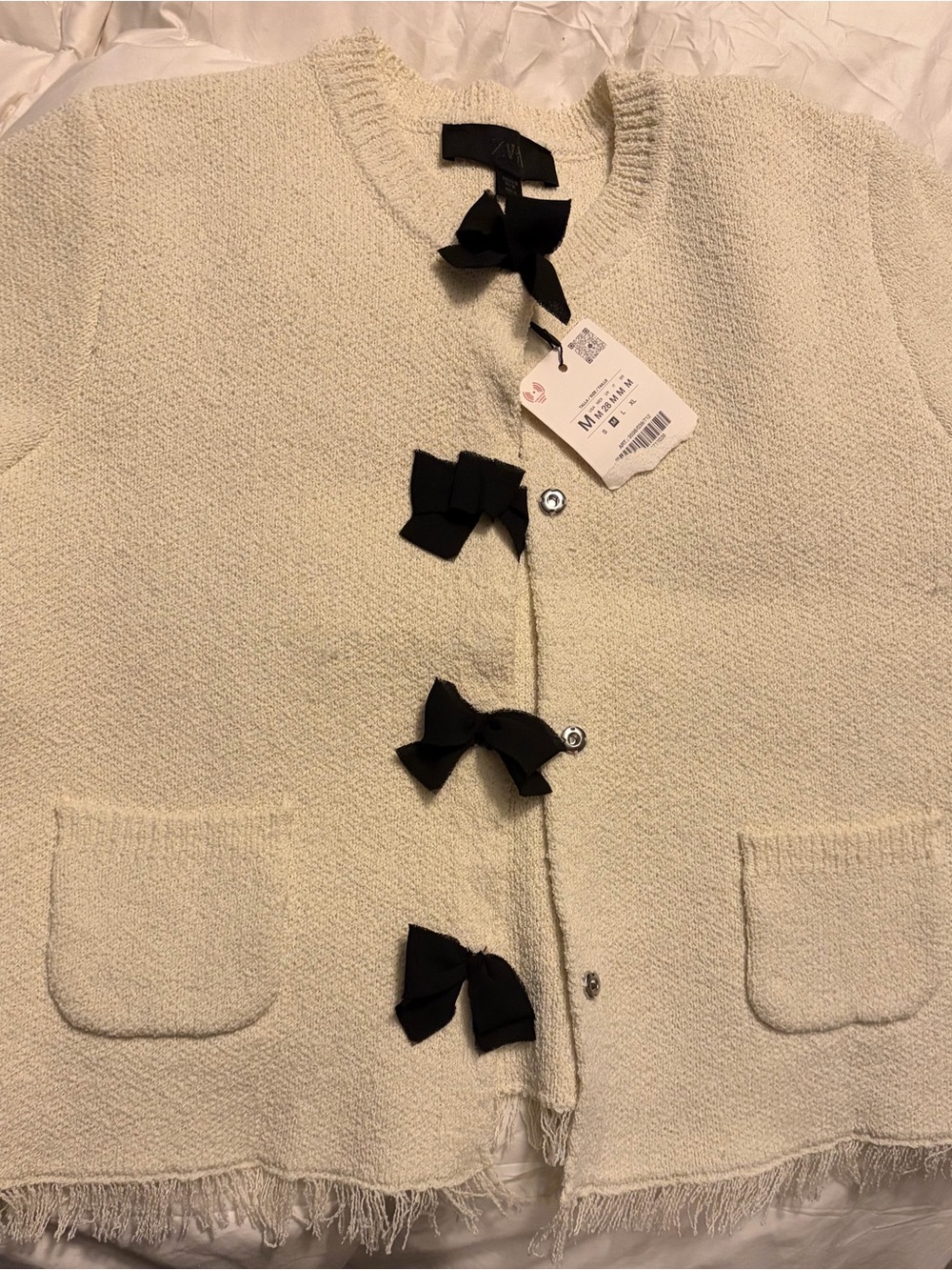 Zara Frayed Knit Cardigan with Bows